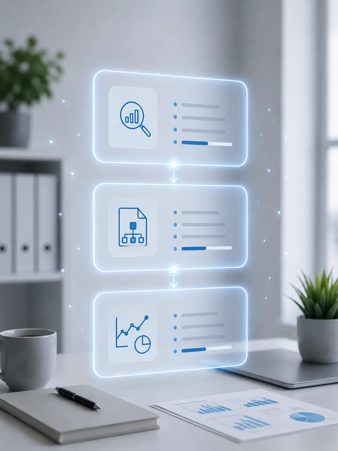 Holographic display showing AI SEO process