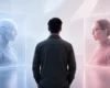 person choosing between AI and human
