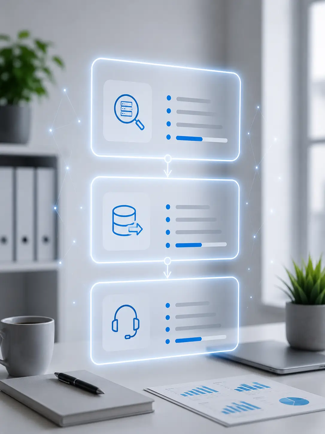 Holographic display showing managed WordPress hosting features