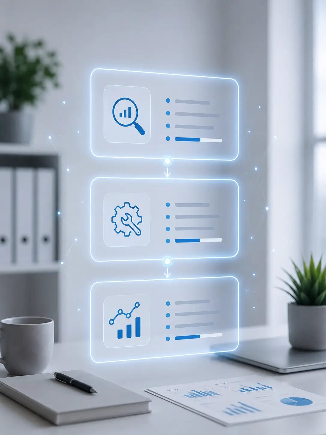 Holographic display showing technical SEO process