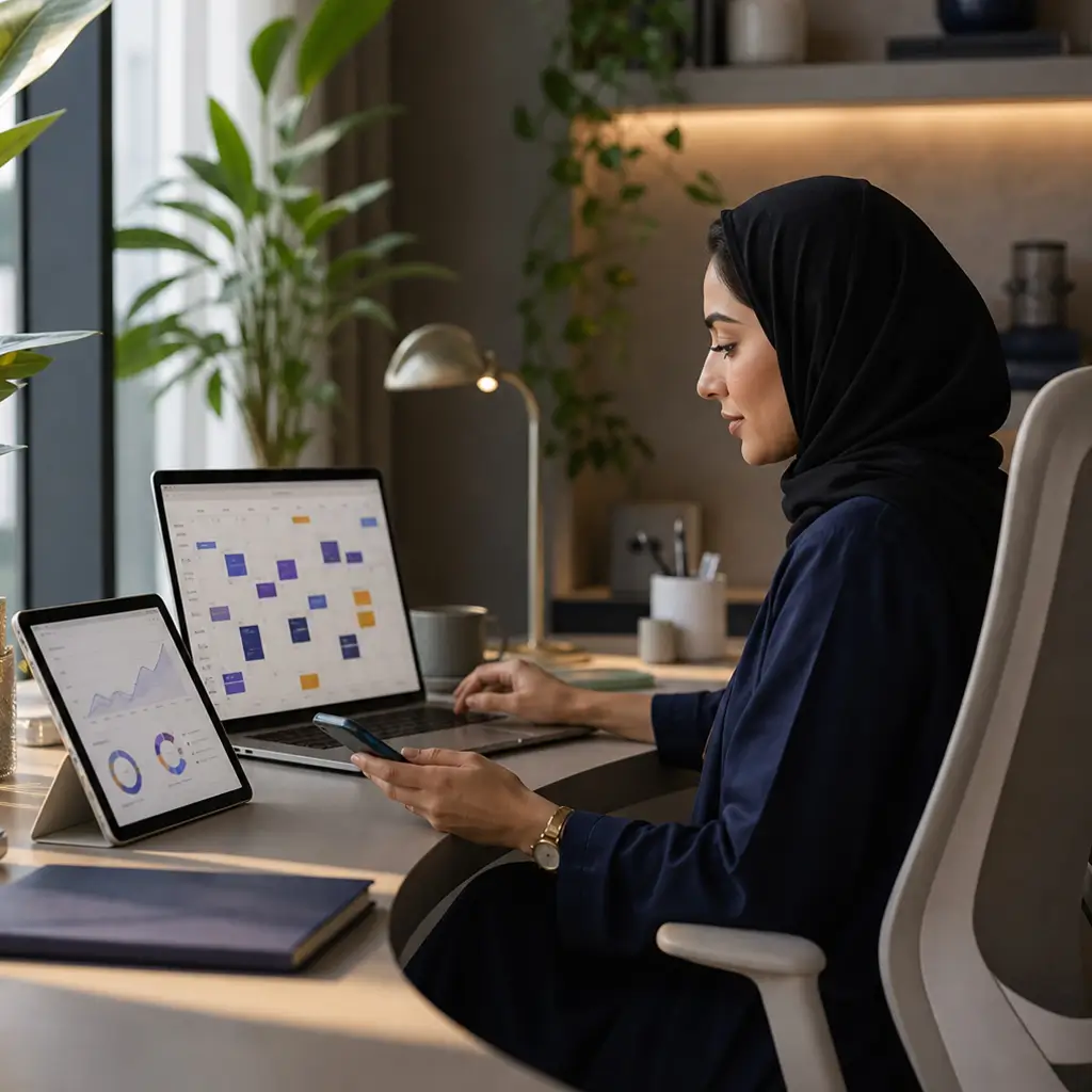 Social media manager reviewing dashboards