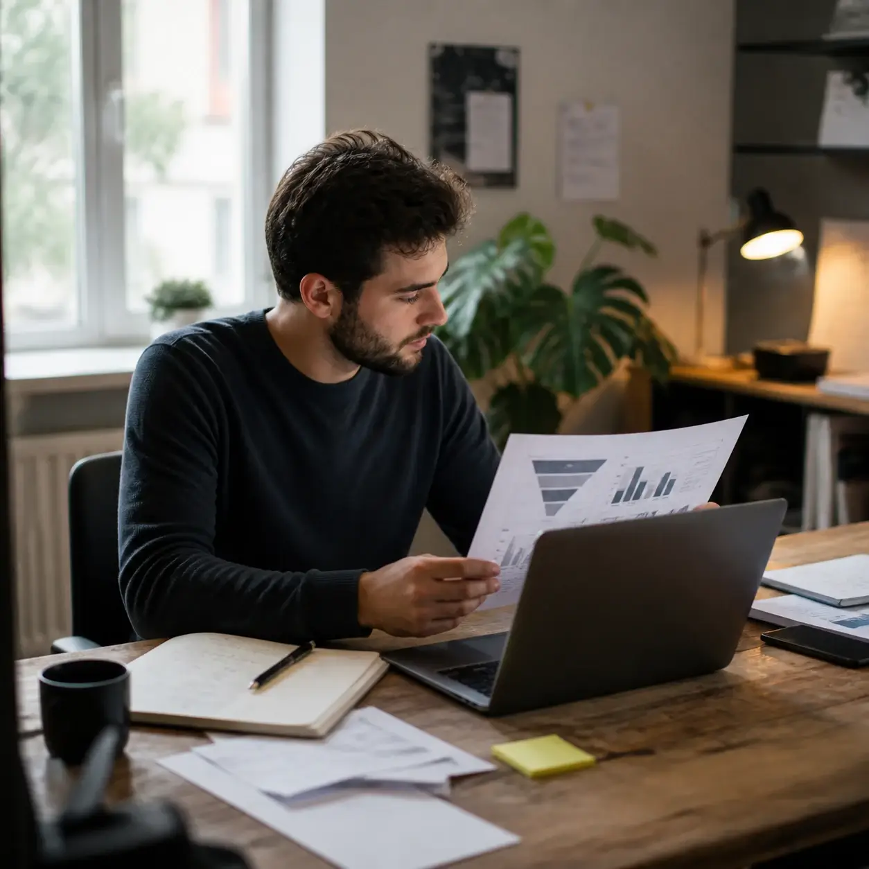 Analyst reviewing social media performance report