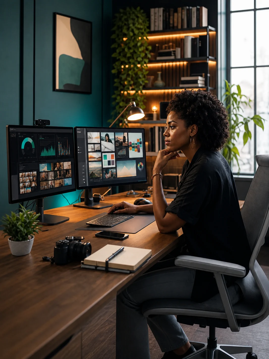 Analyst reviewing social media performance dashboards